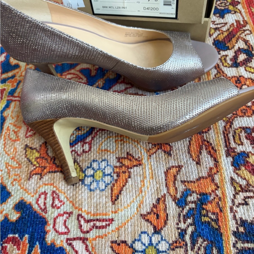 Cole Haan Metallic Taupe Peep-Toe Heels